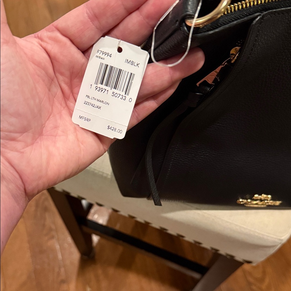 Coach Marlon Black Pebbled Leather Hobo Shoulder Bag with Gold Hardware - Picture 8 of 10